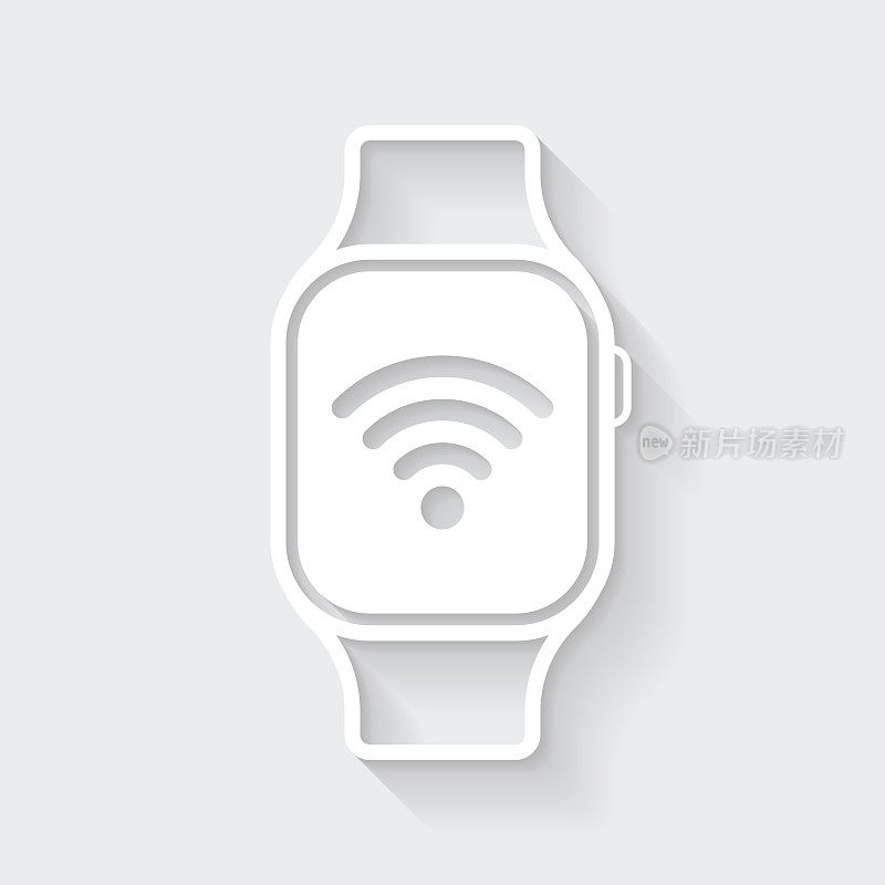 Smartwatch wifi。图标与空白背景上的长阴影-平面设计